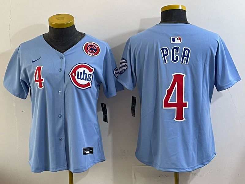 Women Chicago Cubs #4 Pga Light blue Throwback Nike MLB 2025 jersey 04